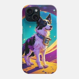 Retro Border collie dog travel in space Phone Case