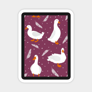 White Pekin Ducks with feathers and dots repeat pattern Magnet