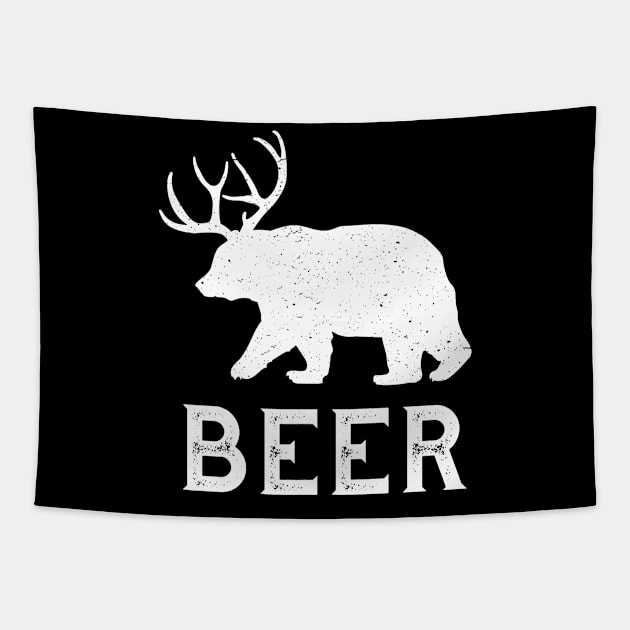 Beer Deer Bear Beer Lovers Funny Vintage Tapestry by Bluebird Moon