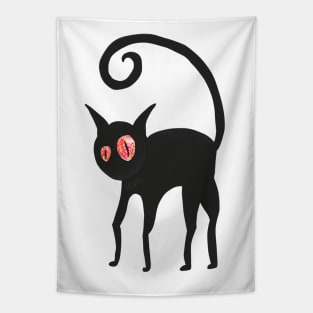 Black cat with orange eyes Tapestry