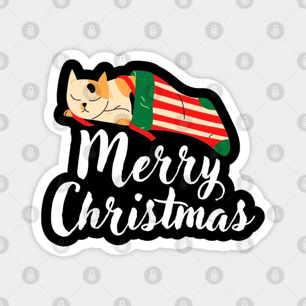 Merry christmas cute cat sleeping in a sock Magnet by Jenmag