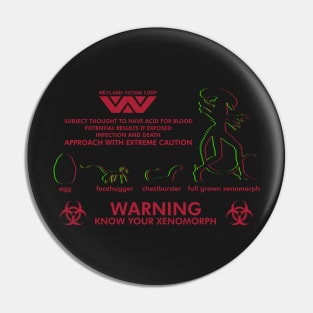 Warning Know Your Xenomorph from the 1979 movie Alien Pin