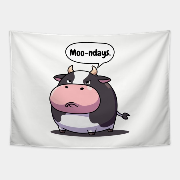 Moody Cow Hate Mondays Tapestry by JS Arts