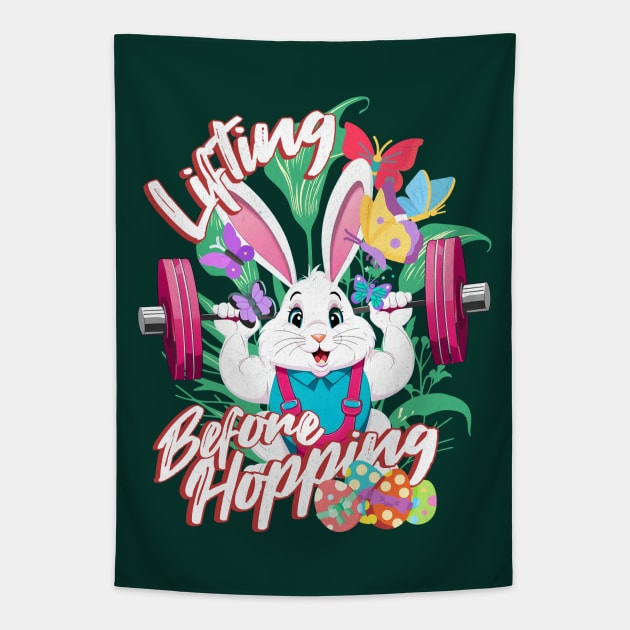 Bunny Weightlifting Easter a Fitness Gym Bodybuilding Funny Tapestry by alcoshirts