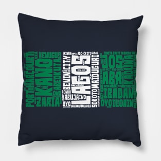 Nigeria Flag with City Names Word Art Pillow