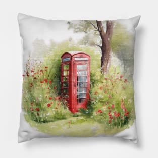 red telephone box countryside Pillow