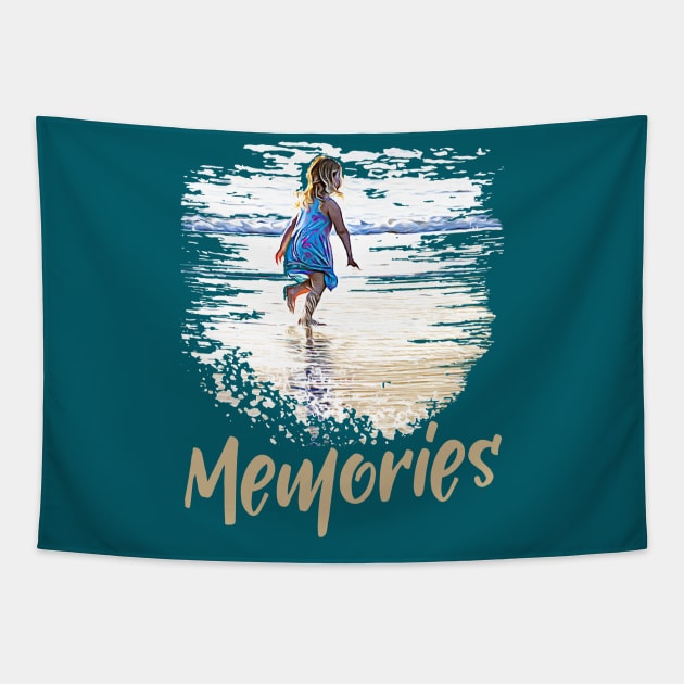 Memories - Little girl playing on the beach Tapestry by Ripples of Time