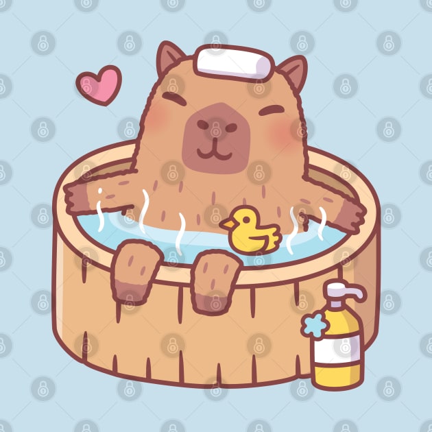 Cute Capybara and Ducky Relaxing in Hot Bath by rustydoodle