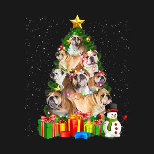 Dog English bullChristmas Tree Funny English bull87 paw T-Shirt