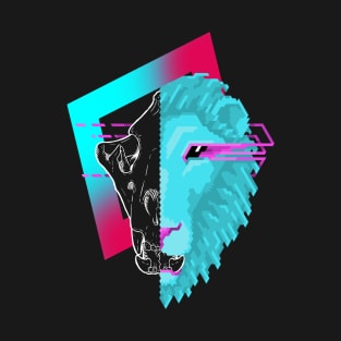 New Retro Wave Lion Skull Pixelart T-Shirt