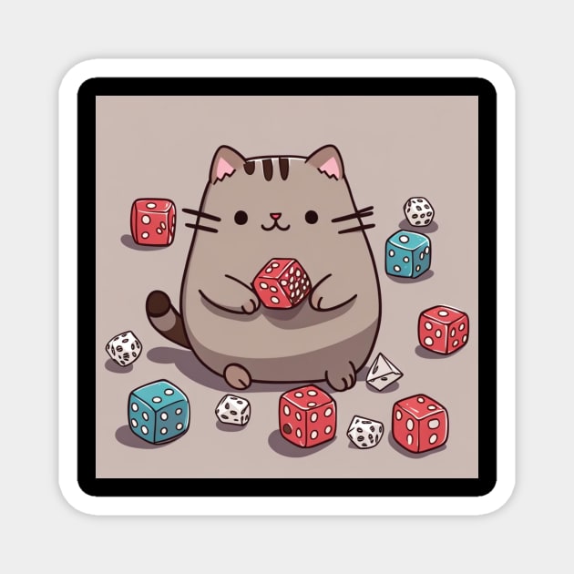 Cute pusheen cat playing with dice Magnet by Love of animals