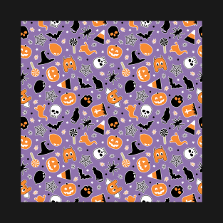 Halloween Pattern Purple Orange Black T-Shirt