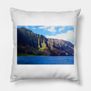 Blue Pacific and Rugged Na Pali Coastline of Kauai Hawaii Pillow