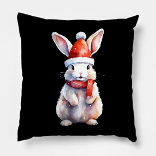 Adorable Bunny with Santa's Hat Pillow