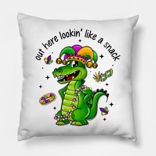 Out Here Lookin Like A Snack Boujee Crocodile, Crocodile Mardi Gras, Funny Mardi Gras Pillow