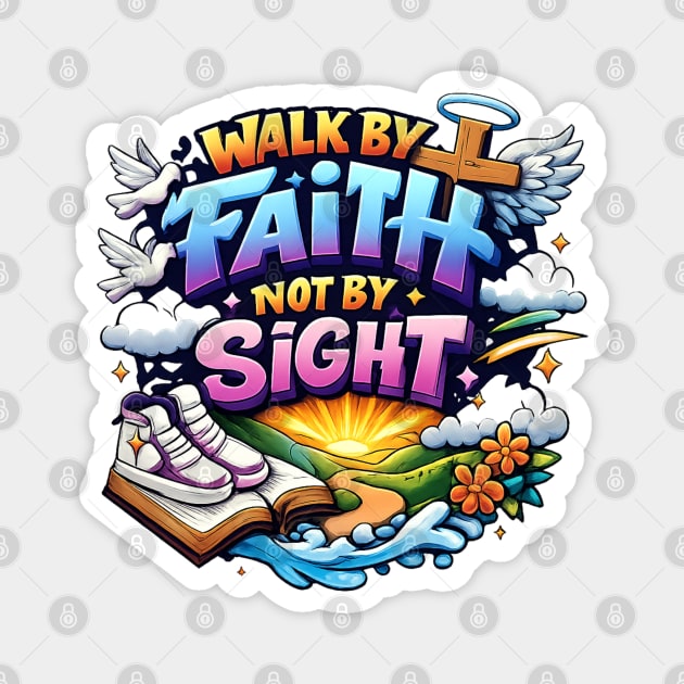 Walk by Faith Not by Sight Christian Typography Art | Inspirational Faith Quote Design Magnet by Anne Lee