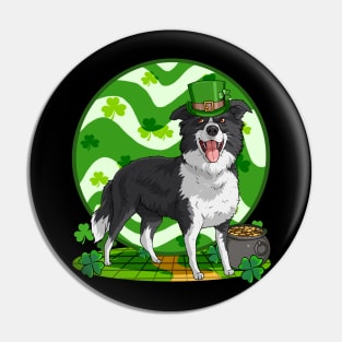 Border Collie Dog St Patricks Day Leprechaun Pin