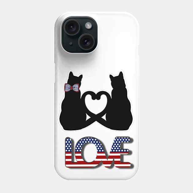 Love in American style and two black cats with tails creating a heart Phone Case by Blue Butterfly Designs 