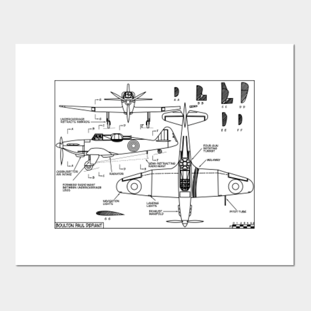 Boulton Paul Defiant British WW2 Plane Blueprint Diagrams Gift