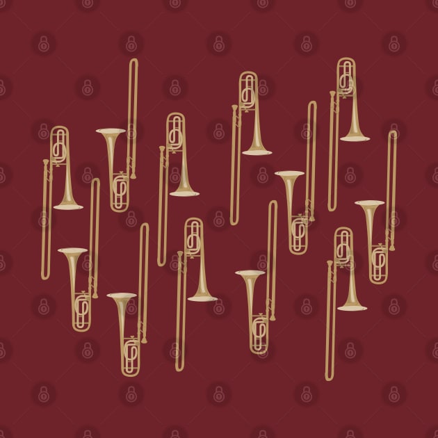 Trombones on dark red by kobyakov