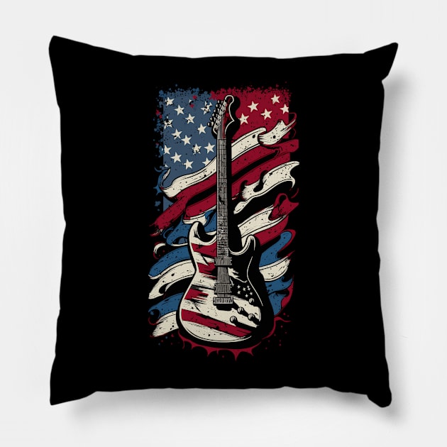 Patriotic USA 4th of July Guitarist Concert Festival Guitar Pillow by KsuAnn