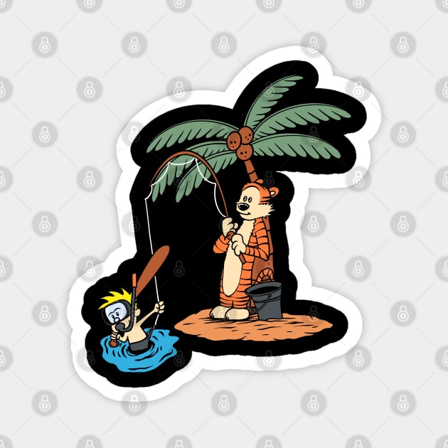 Calvin and Hobbes Fishing Magnet by soggyfroggie