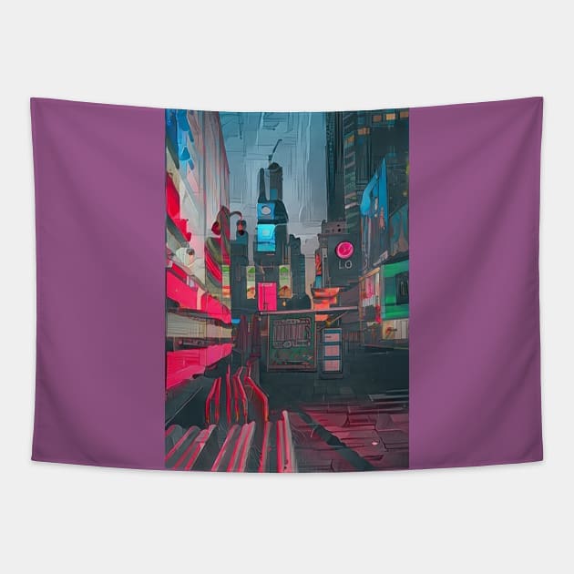 Cyberpunk style future city Tapestry by Flowerandteenager