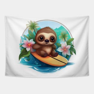 Surfing Baby Sloth Tapestry