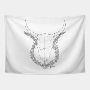 Taurus Skull - Black and White Tapestry