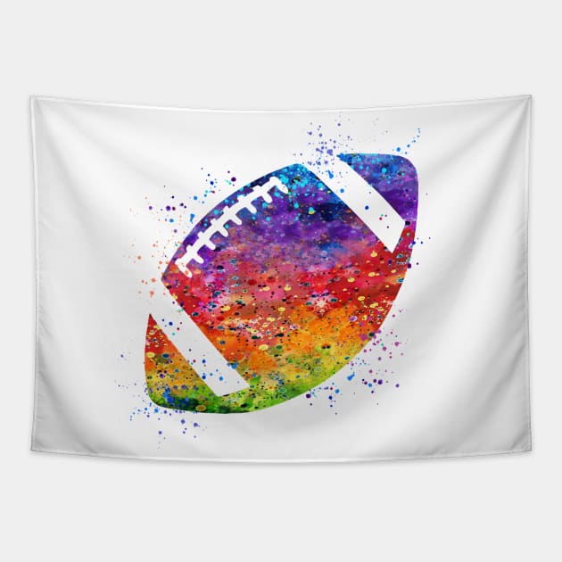 American Football Ball Colorful Watercolor Tapestry by LotusGifts