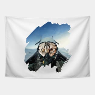 Domestic Cat Pilot flying in a Jet Fighter Tapestry