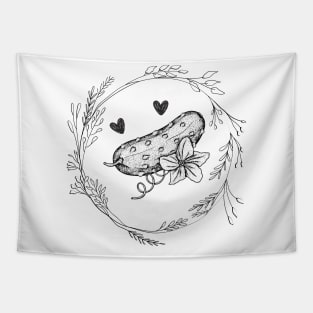 Cute Pickle Black And White Tapestry