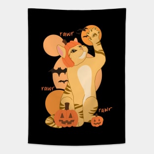 HALLOWEEN PUMPKIN ORANGE CAT Tapestry