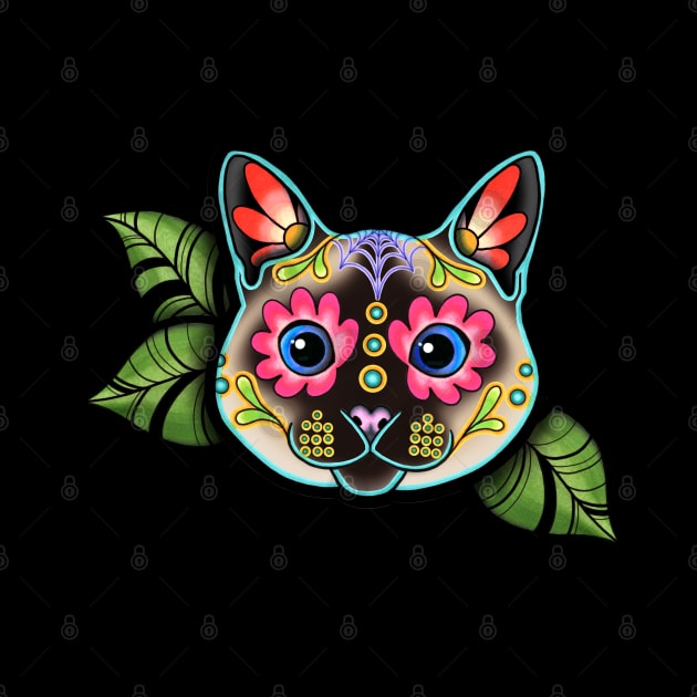 Siamese Cat - Day of the Dead Sugar Skull Kitty by prettyinink