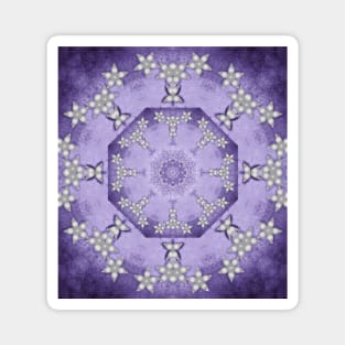 Silver flowers on deep purple textured mandala Magnet