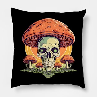 Whimsical Wonders Psychedelic Mushroom Skull Pillow