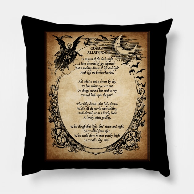 A Dream by Edgar Allan Poe Pillow by RavenWake