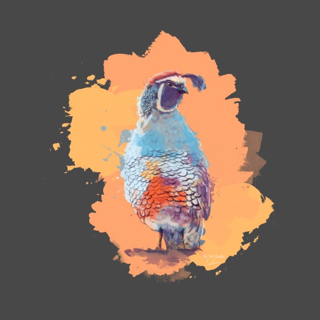 Across the Painted Desert - Quail Digital Illustration by Flo Art Studio