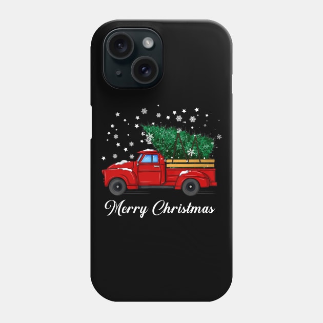 Merry Christmas Retro Vintage Red Truck Phone Case by Kimko