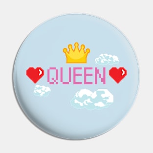 Vaporwave Queen with Retro hearts and clouds Pin