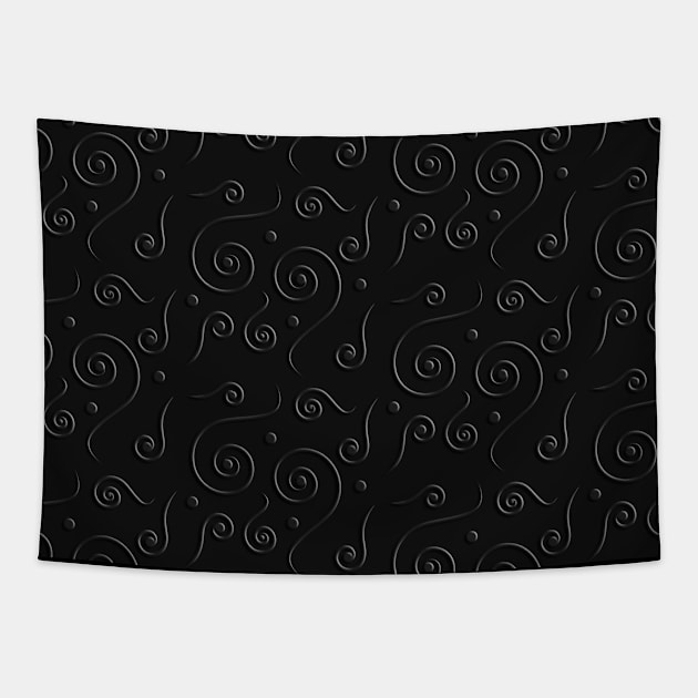 Black textured spiral pattern Tapestry by Spinkly