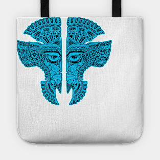 Blue and Black Mayan Twins Mask Illusion Tote