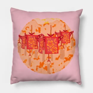 Digital Harmony: Red Lanterns & Marble Pillow