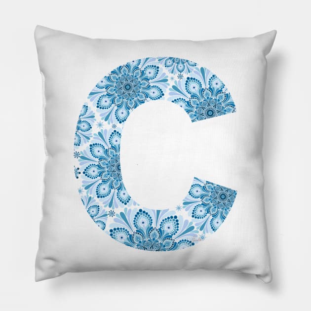 Mandala Letter Capital C Blue Pillow by Shaseldine