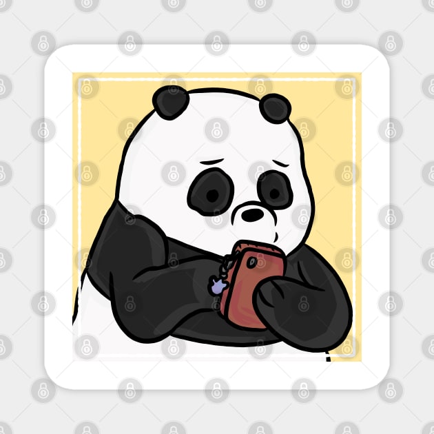 Texting Panda Magnet by RoserinArt