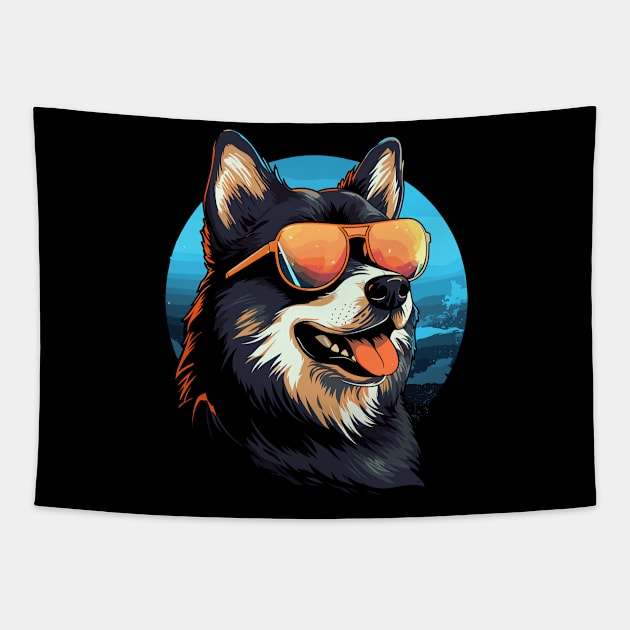 Retro Wave Akita Dog Shirt Tapestry by Miami Neon Designs