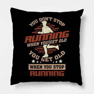 Old Man Woman Running Marathon Runner Gift Pillow