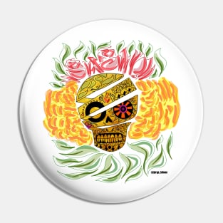 the golden skull in floral mexican art Pin