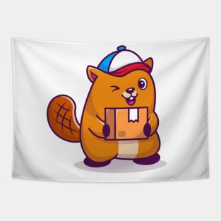 Cute Beaver Shipping Package Tapestry