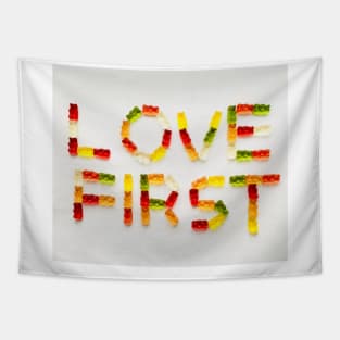 Love first colorful haribo bears Tapestry